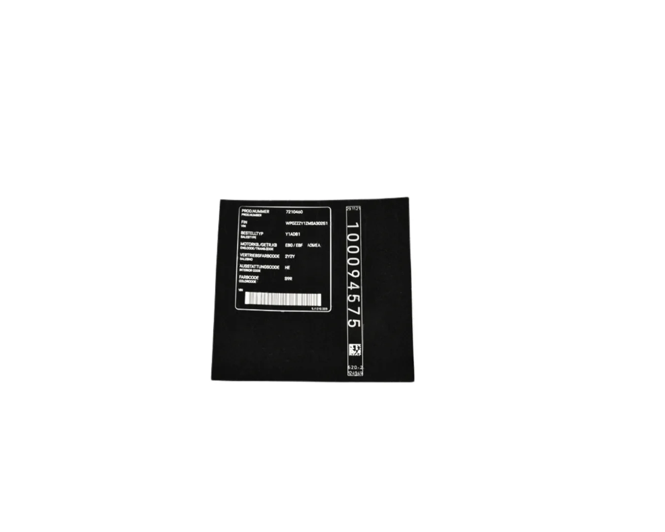 Data Plate - Taycan | 2020-2023