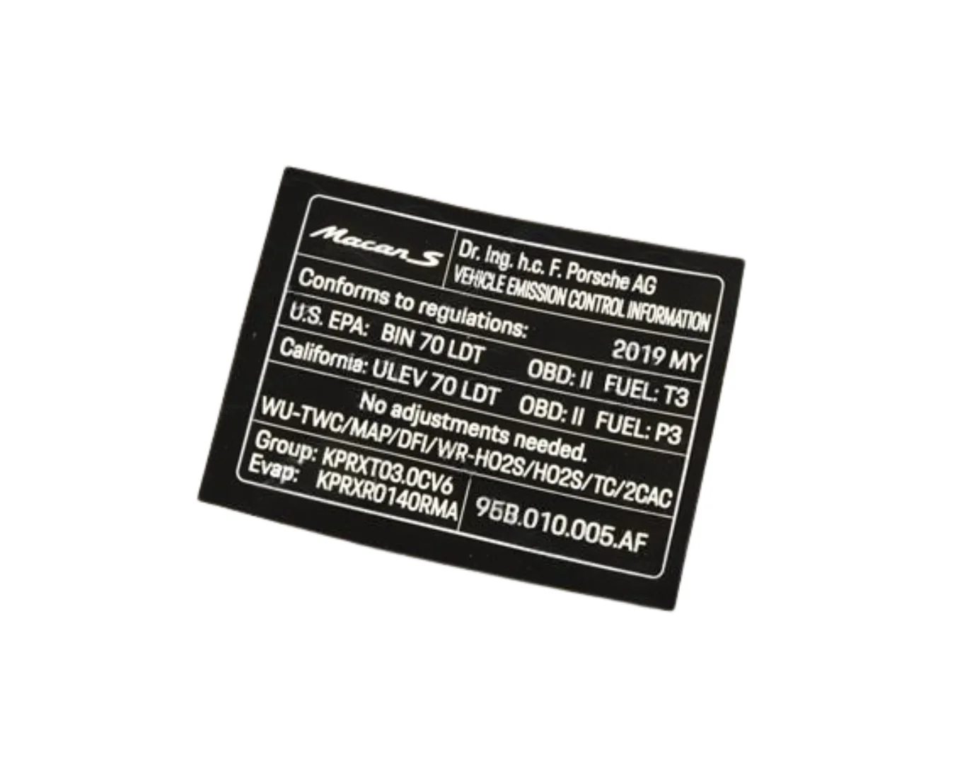 Engine Data Decal - Macan | 2019-2020